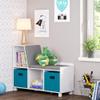 RiverRidge Kids Reading Nook and White Cubby Storage Bench with Comfy Cushioned Seat and Cubbies Toy Organizer, White With Turquoise Bins view 2