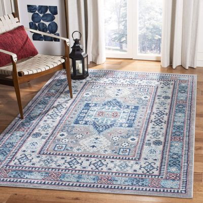 SAFAVIEH Area Rug 8x10 - Kazak Collection - Large - Grey & Blue, Traditional Design, Non-Shedding & Easy Cleaning, Ideal for Living Room, Bedroom, Office, Dining Space (KZK122G)