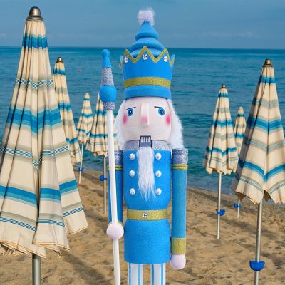 CDL 48" 4ft Tall Life-Size Large-Giant Blue Glitter Christmas Wooden Nutcracker King Ornament on Stand Holds Scepter for Indoor Outdoor Xmas/Event/Ceremonies/Commercial Decoration K35