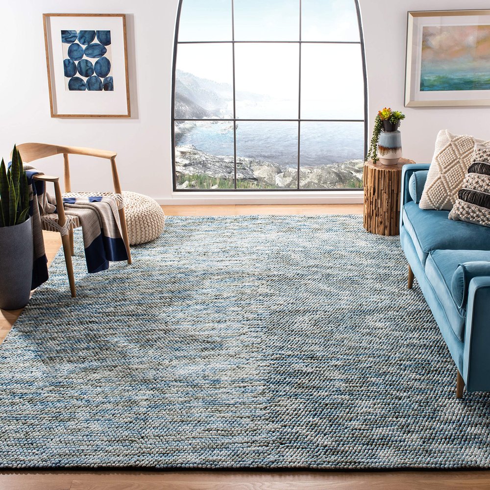 SAFAVIEH Area Rug 8x10 - Natura Collection - Large - Blue & Ivory, Handmade, Ideal for Living Room, Bedroom, Dining Space (NAT551M)