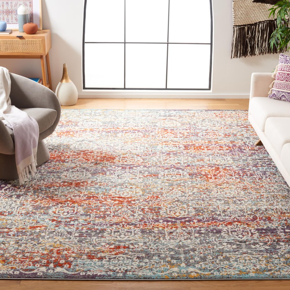 SAFAVIEH Area Rug 8x10 - Madison Collection - Large - Light Grey & Light Blue, Boho Chic Damask Design, Non-Shedding & Easy Cleaning, Ideal for Living Room, Bedroom, Office, Dining Space (MAD944G)