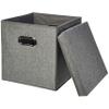 Amazon Basics Foldable Burlap Cloth Cube Storage Bins with Lid, Collapsible Organizing Containers, Stackable and Sturdy, Gray, Set of 2 view 1
