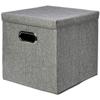 Amazon Basics Foldable Burlap Cloth Cube Storage Bins with Lid, Collapsible Organizing Containers, Stackable and Sturdy, Gray, Set of 2 view 2