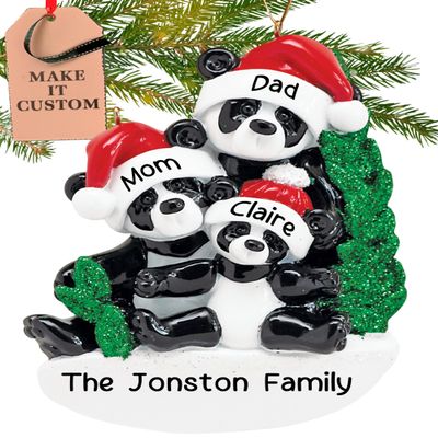 Personalized Family of 3 Ornament 2026 | 24h Customized Panda Bear Christmas Ornaments for Tree | Custom Festive Holiday Animal Keepsake Gift for Three Persons