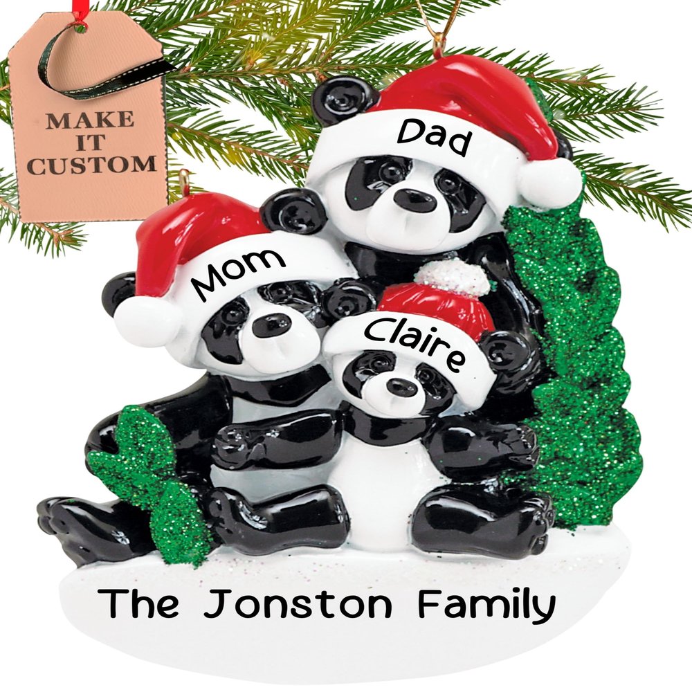 Personalized Family of 3 Ornament 2026 | 24h Customized Panda Bear Christmas Ornaments for Tree | Custom Festive Holiday Animal Keepsake Gift for Three Persons