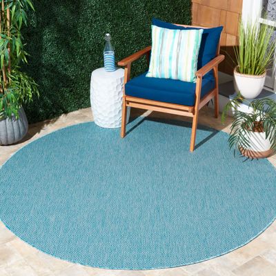SAFAVIEH Washable Rug Outdoor Courtyard Collection - 5'3" Round, Aqua Blue, Non-Shedding & Easy Cleaning, Ideal for Patio, Backyard, Mudroom (CY8520-37122)