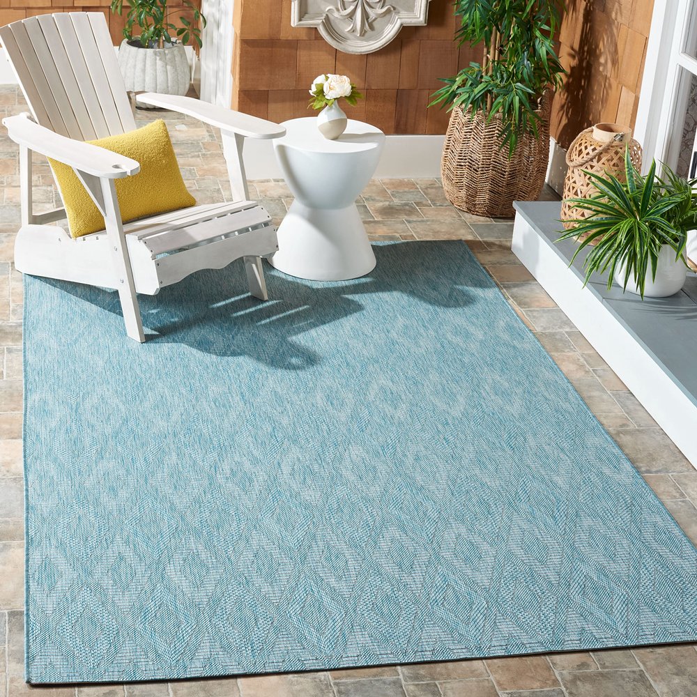 SAFAVIEH Washable Rug Outdoor Courtyard Collection - 5'3" Square, Aqua Blue, Non-Shedding & Easy Cleaning, Ideal for Patio, Backyard, Mudroom (CY8522-37122)