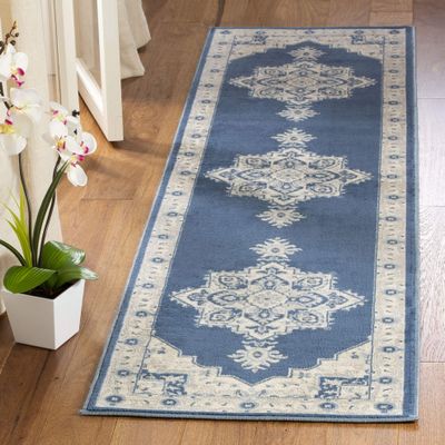 SAFAVIEH Brentwood Collection Runner Rug - 2' x 6', Navy & Cream, Medallion Distressed Design, Non-Shedding & Easy to Clean, Ideal for Hallway, Foyer, Entryway, Bedroom (BNT865N)