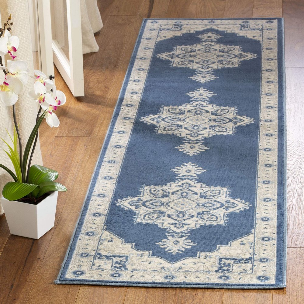 SAFAVIEH Brentwood Collection Runner Rug - 2' x 6', Navy & Cream, Medallion Distressed Design, Non-Shedding & Easy to Clean, Ideal for Hallway, Foyer, Entryway, Bedroom (BNT865N)