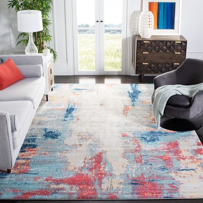 SAFAVIEH Area Rug 8x10 - Jasper Collection - Large - Grey & Red, Modern Abstract Design, Non-Shedding & Easy Cleaning, Ideal for Living Room, Bedroom, Office, Dining Space (JSP101C)