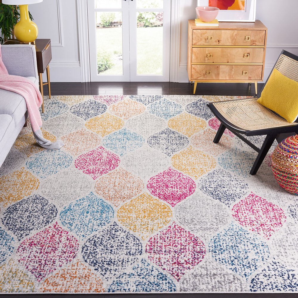 SAFAVIEH Area Rug 8x10 - Madison Collection - Large - Creme & Yellow, Glam Ogee Trellis Distressed Design, Non-Shedding & Easy Cleaning, Ideal for Living Room, Bedroom, Office, Dining Space (MAD604C)