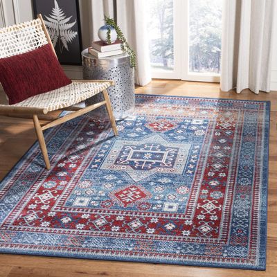 SAFAVIEH Area Rug 8x10 - Kazak Collection - Large - Red & Blue, Traditional Design, Non-Shedding & Easy Cleaning, Ideal for Living Room, Bedroom, Office, Dining Space (KZK122R)