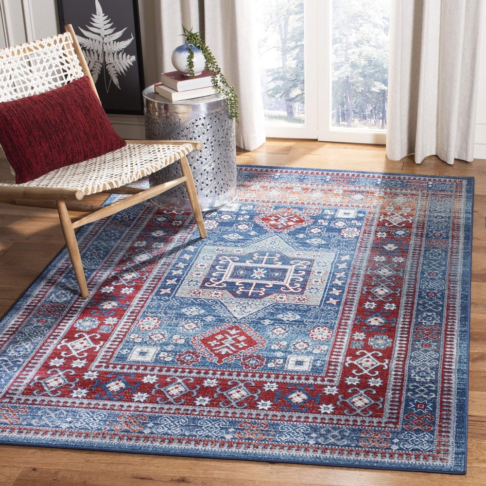 SAFAVIEH Area Rug 8x10 - Kazak Collection - Large - Red & Blue, Traditional Design, Non-Shedding & Easy Cleaning, Ideal for Living Room, Bedroom, Office, Dining Space (KZK122R)
