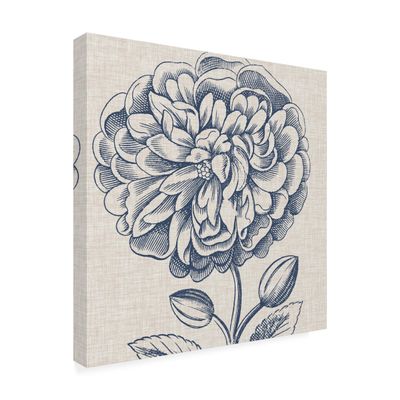 Wrapped Canvas Wall Art - Vision Studio 'Indigo Floral On Linen Iii' Wall Art for Living Room, Bedroom, or Office Dcor - 18x18
