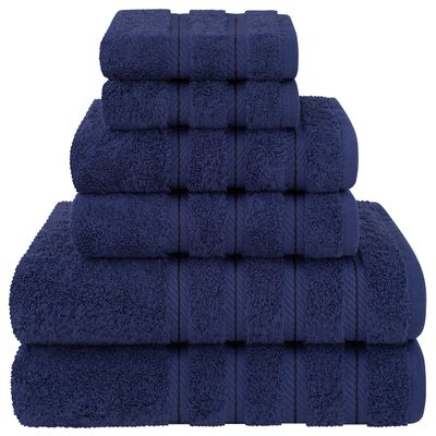 American Soft Linen Luxury 6 Piece Towel Set, 2 Bath Towels 2 Hand Towel 2 Washcloths, 600 GSM 100% Cotton Turkish Towels for Bathroom, Navy Blue Towel Sets