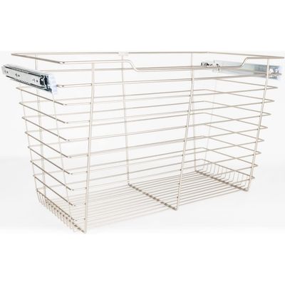 16 Inch D x 29 Inch W x 17 Inch H Heavy Duty Wire Closet Pullout Basket - Nickel