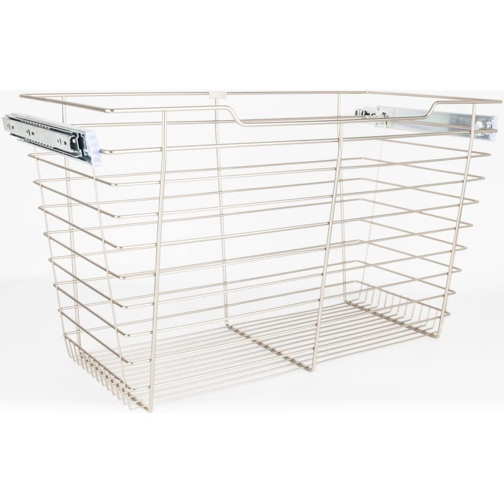 16 Inch D x 29 Inch W x 17 Inch H Heavy Duty Wire Closet Pullout Basket - Nickel