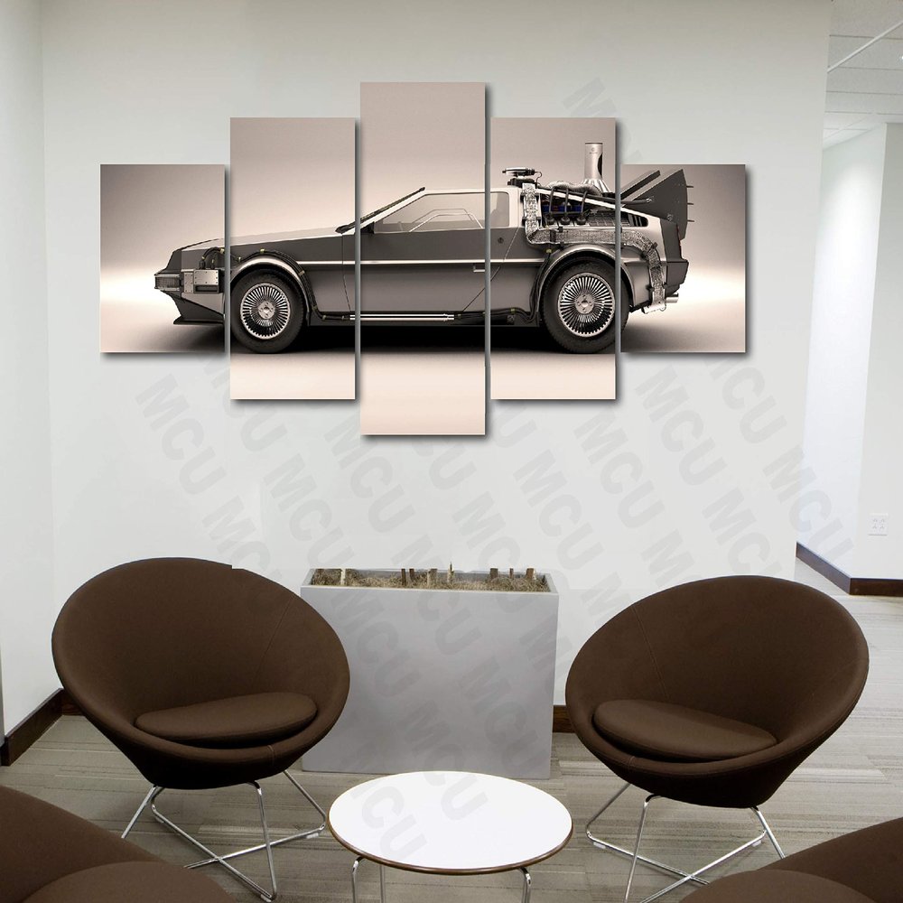 5 Piece Luxury Canvas Posters of Sports Cars Supercar Exotic Luxury Modern Wall Art Decor (DMC Delorean Back to The Future, 5 Piece Large)