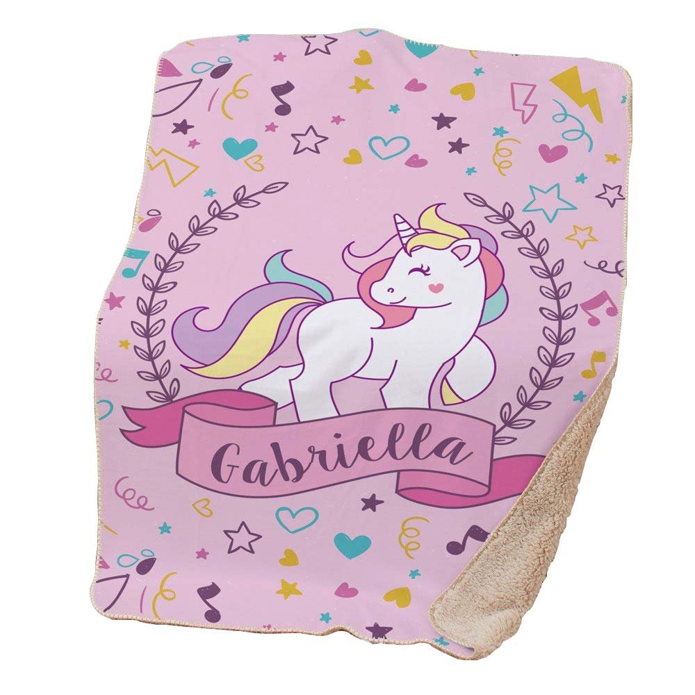 GiftsForYouNow Unicorn with Wreath Personalized Sherpa Throw Blanket