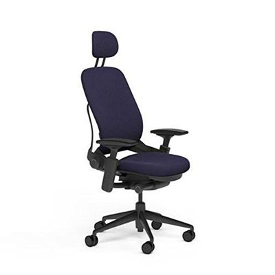 Steelcase Leap Desk Task Chair in Buzz2 5G63 Crocus Fabric with Headrest - 4-Way Highly Adjustable Arms - Black Frame and Base - Soft Dual Wheel Hard Floor Casters