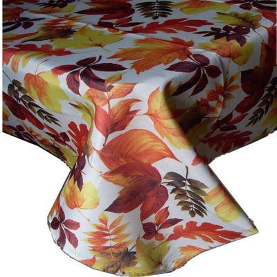 Assorted Sizes Polyester Printed Fabric Tablecloths Thanksgiving Fall Leaves Multi-Color (60x84rectangle)