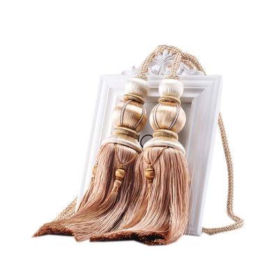 1 Pair Lantern Shape Curtain Buckle Tassels Double Ball Curtain Holdbacks Curtain Tie Accessories (Beige)