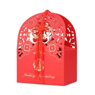 10 Pcs Red Laser Cut Chinese Style Wedding Candy Box Double Happiness Party Favor Paper Box