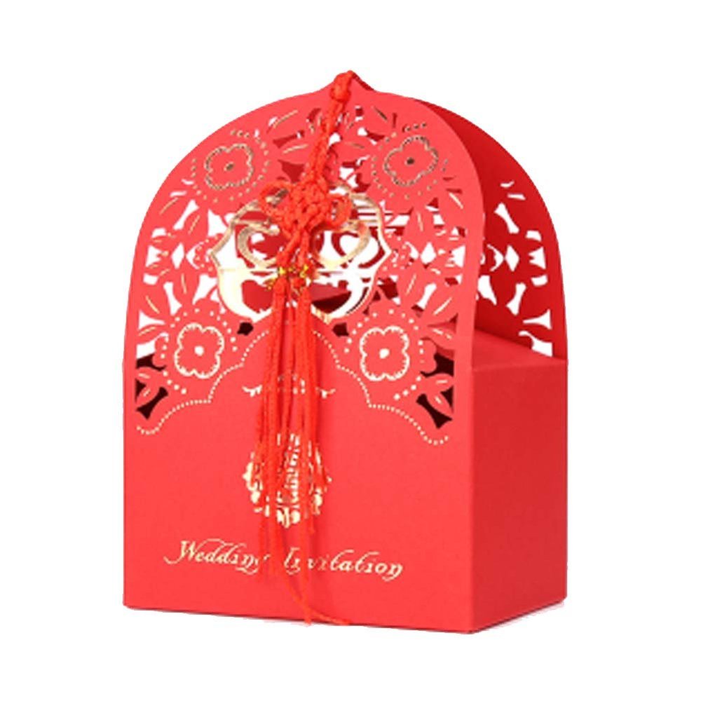 10 Pcs Red Laser Cut Chinese Style Wedding Candy Box Double Happiness Party Favor Paper Box