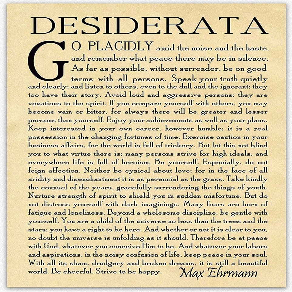 Desiderata Poem Desiderata Print Desiderata Poster Poetry Wall Art Graduation Gift Graduation Poem Student Poem Gift by Max Erhmann 1927 (20 x 30, Parchment)