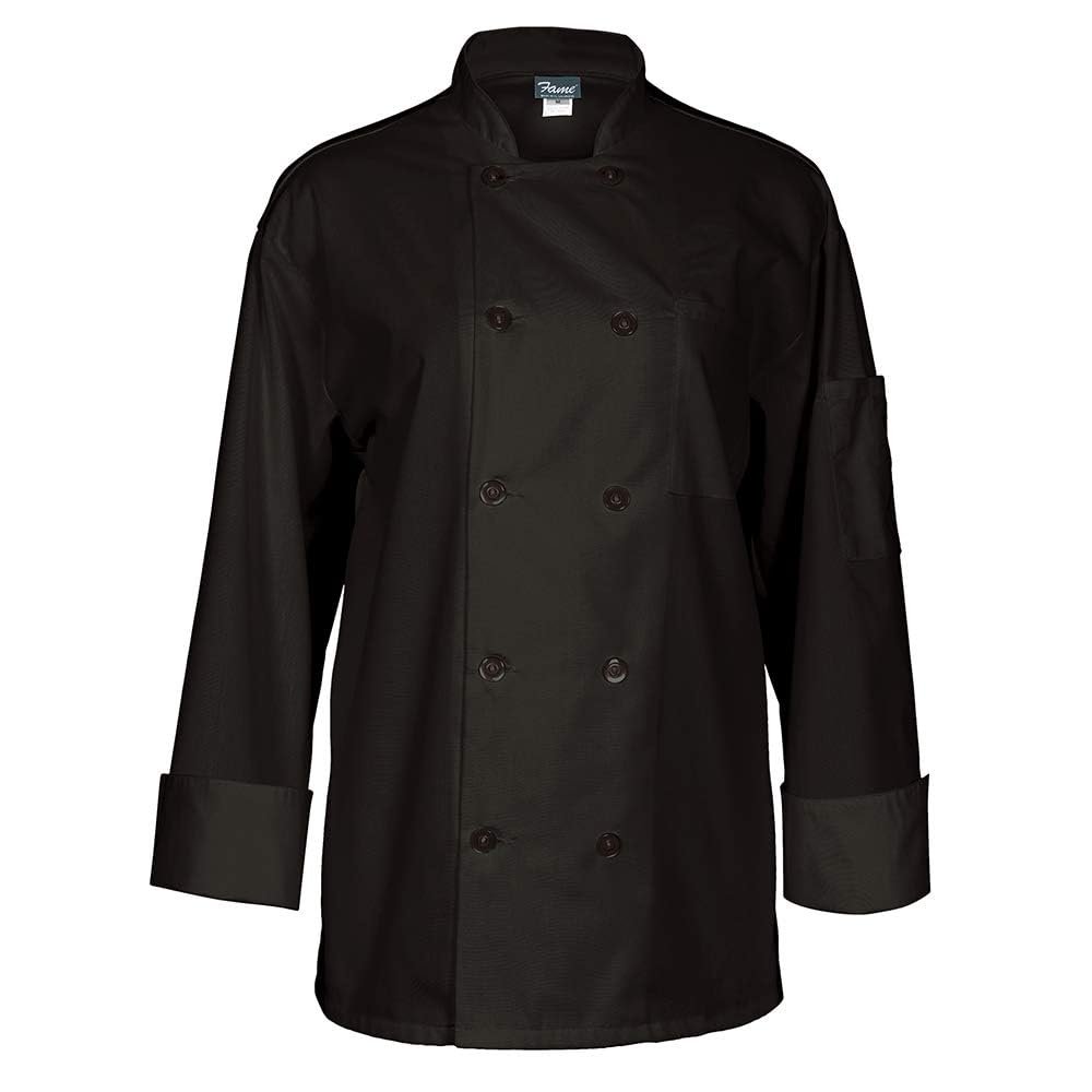 Fame 10 Button Mesh Back Long Sleeve Chef Coat C11P - Black/SM (WFA83104BKSM)