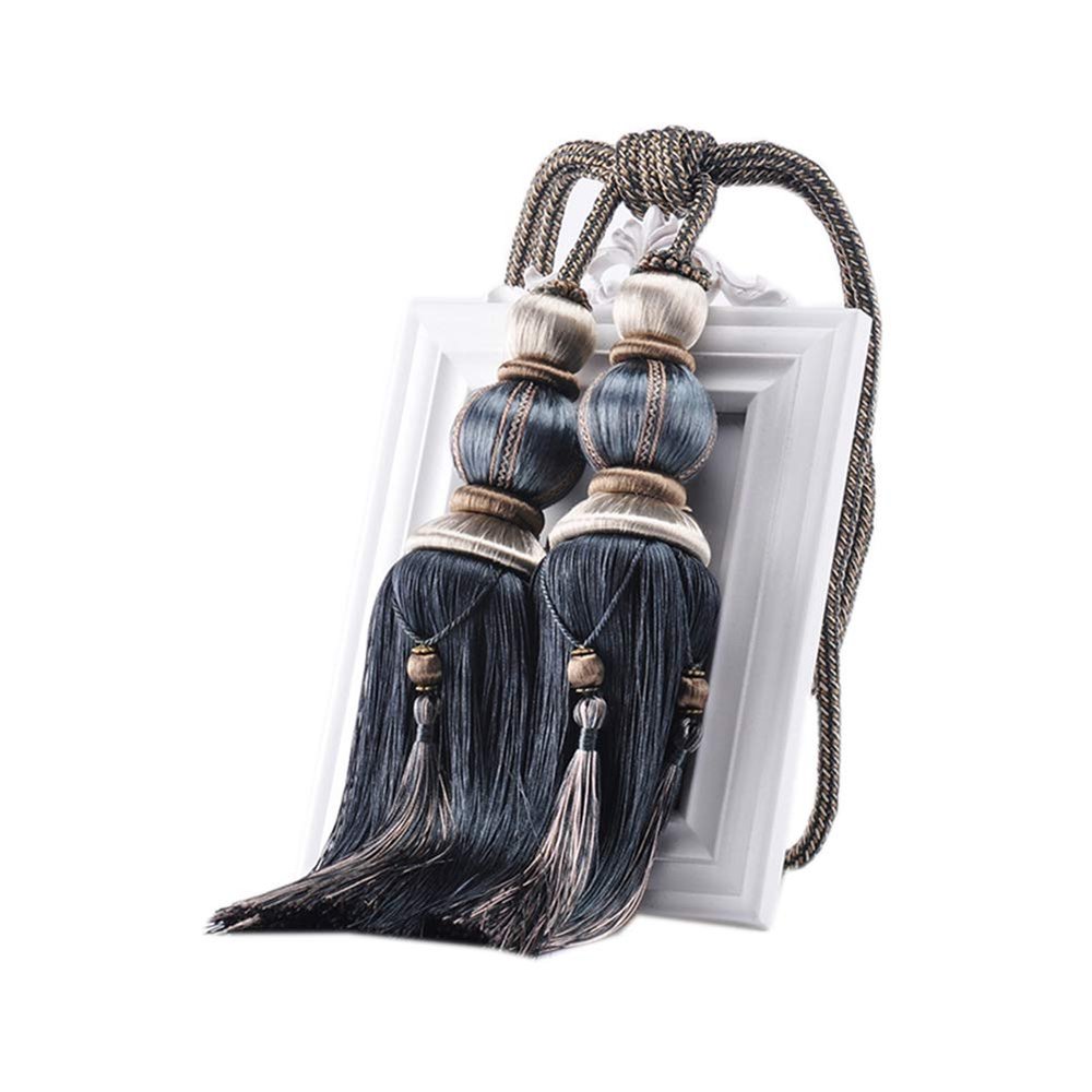 1 Pair Lantern Shape Curtain Buckle Tassels Double Ball Curtain Holdbacks Curtain Tie Accessories (Blackish Green)