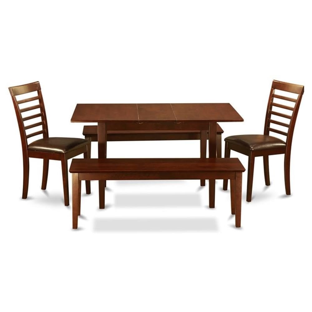 East West Furniture NOML5C-MAH-LC 5 Pc Kitchen Nook Dining Set - Table Plus 2 Dining Table Chairs and 2 Benches