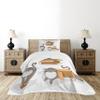 Ambesonne Cat Bedspread Set, Cartoon Cat Trying Fit Different Sized Cardboard Boxes Domestic Companion, 3 Piece Decorative Bedding Coverlet and 2 Pillow Shams, Twin Size, Sand Brown Warm Taupe view 2