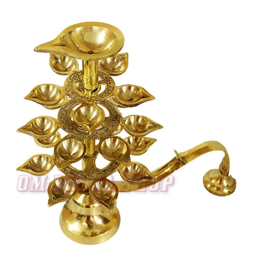 Om Pooja Shop Step Aarti Diya in Brass (10 inches) - Big Prayer Lamp