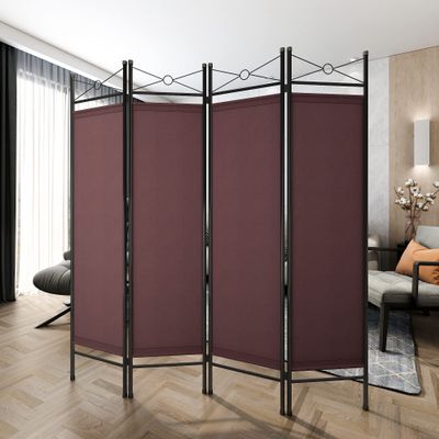 4 Panel Indoor Room Divider 63 Inch Tall Steel Frame,Portable Folding Partition Privacy Room for Living Room Bedroom Home Office,Brown