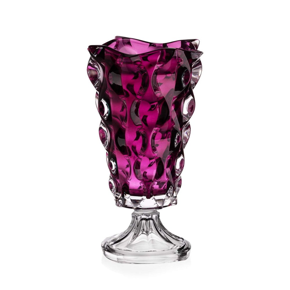 Czech Bohemian Crystal Glass Footed Vase 16''-Height Purple ''Samba'' Design Elegant Centerpiece Flower Vase Gorgeous Home Decor Birthday Wedding Housewarming Anniversary Party