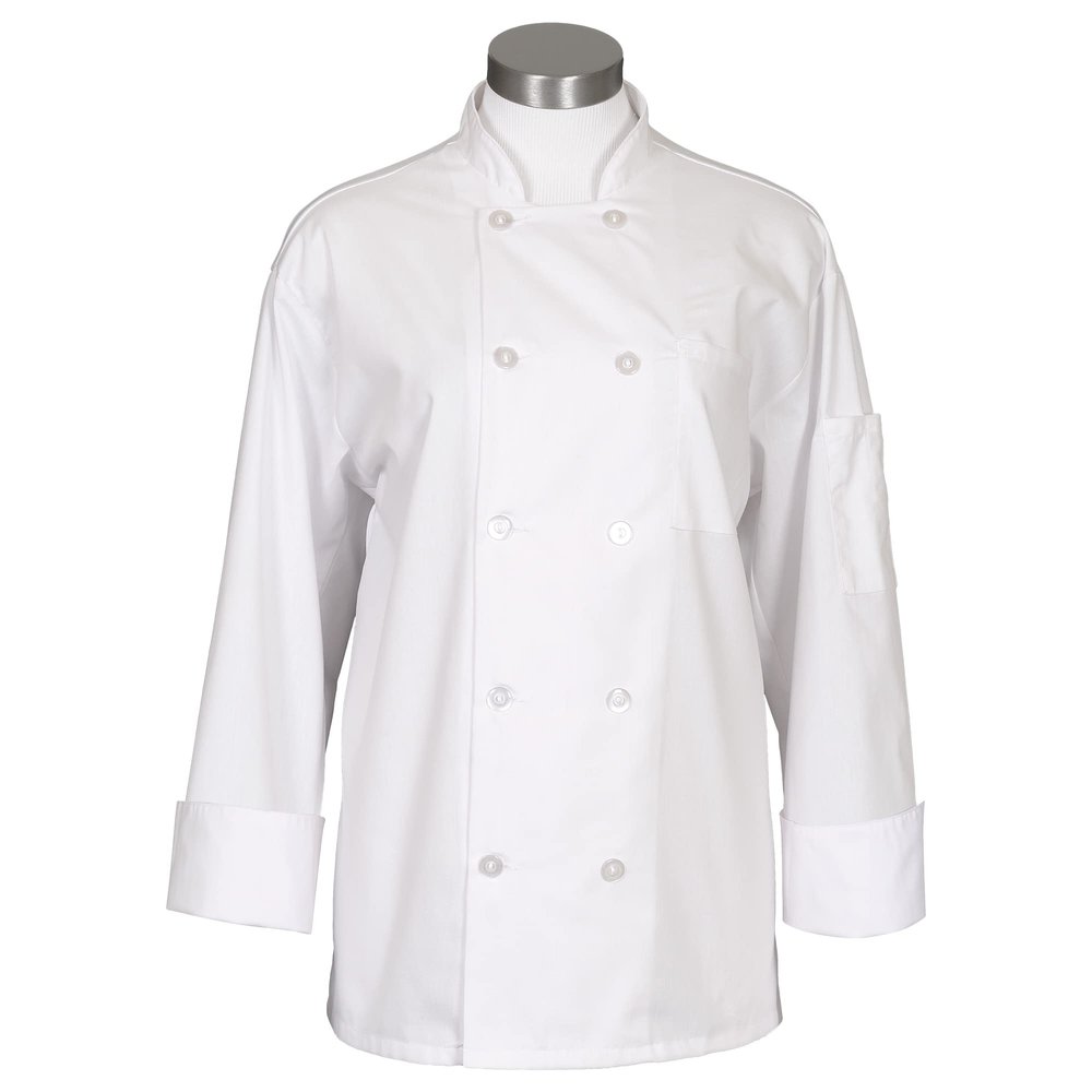 FAME 10 Button Mesh Back Long Sleeve Chef Coat C11P - White/LG (WFA82671WHLG)