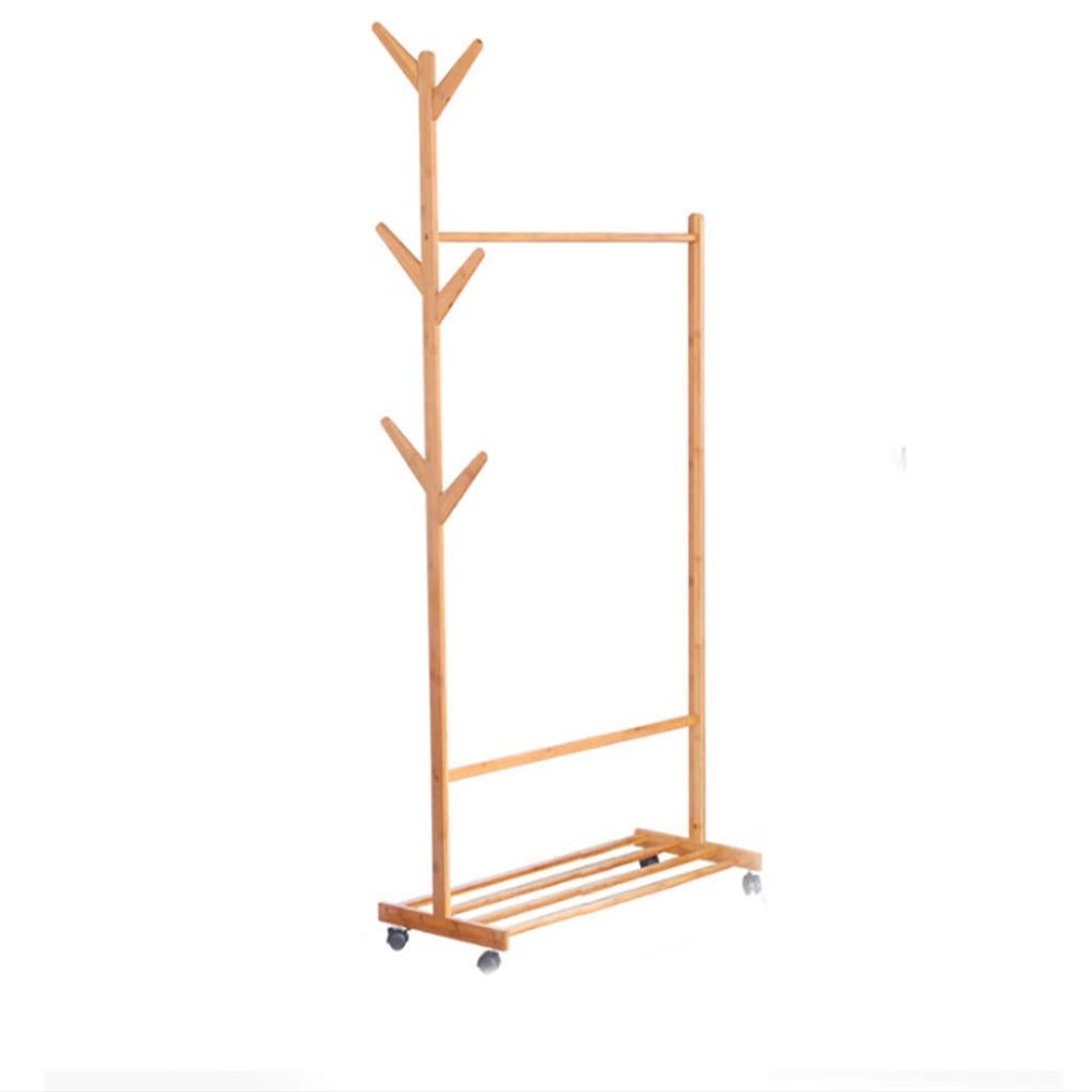 Panet coat rack Natural bamboo coat rack creative living room hanger free standing clothes shelf bedroom mobile storage rack (Size : 70cm)