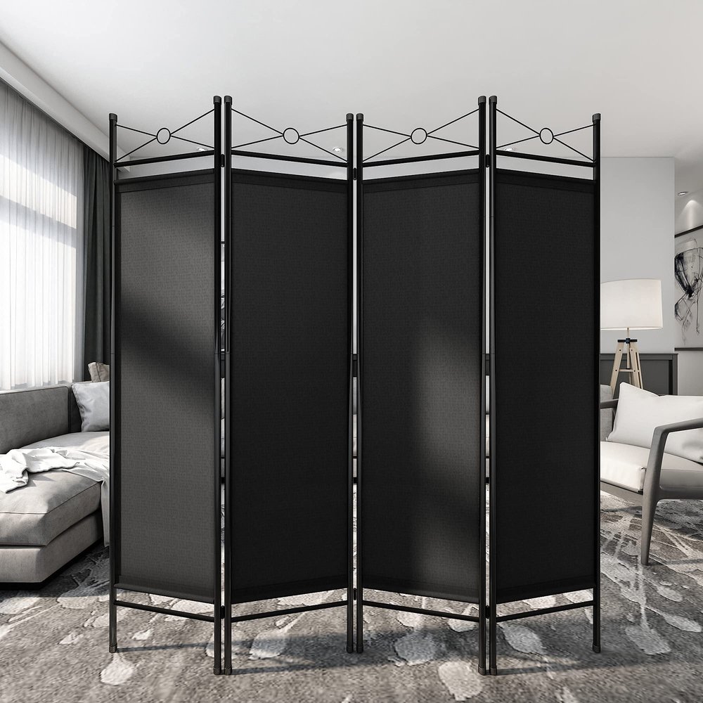 4 Panel Indoor Room Divider 63 Inch Tall Steel Frame,Portable Folding Partition Privacy Room for Living Room Bedroom Home Office,Black