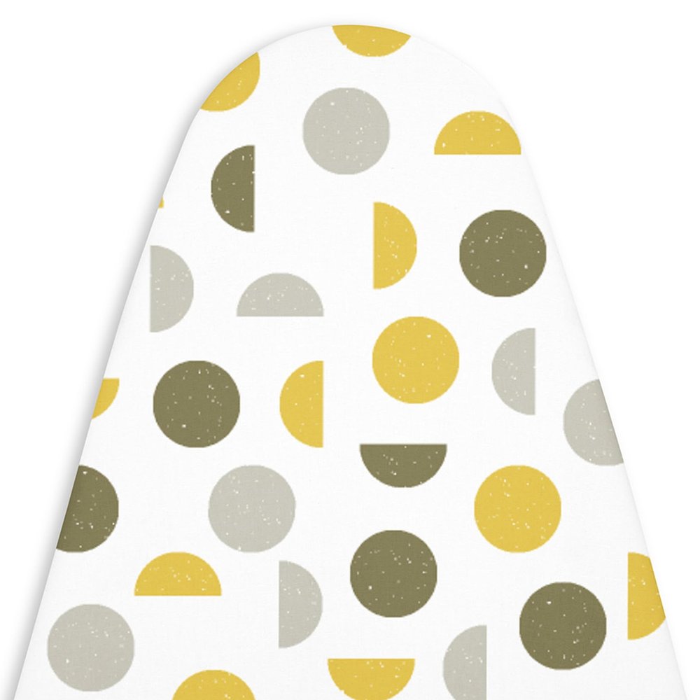 Encasa XO Ironing Board Cover and Pad 49"x18" Standard Size - Thick 3mm Felt Padded Iron Board Cover with Padding, Scorch & Stain Resistant Cotton, Heavy Duty Drawstring, Snug Fit - Yellow Moon