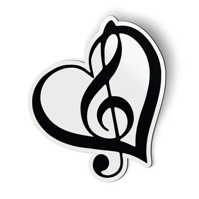 AK Wall Art - Treble Clef Music Heart Magnet - 3" x 2.5" - Black and White - Classic Heart, Vibrant