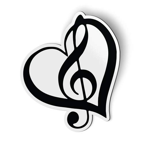 AK Wall Art - Treble Clef Music Heart Magnet - 3" x 2.5" - Black and White - Classic Heart, Vibrant