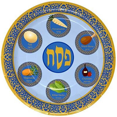 Gift Boutique Passover Seder Plate 9 Inch Disposable Pesach Dinner Plates Jewish Holiday Tableware Blue Gold Traditional Seder Serving Plate Party Supplies