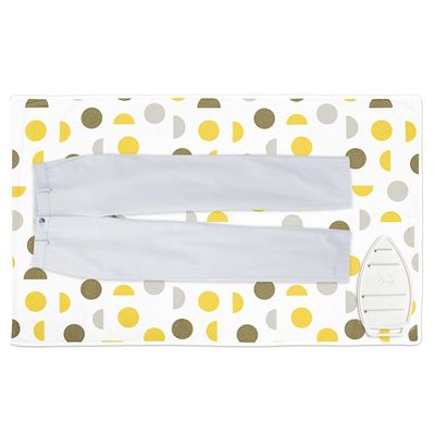 Encasa XO Ironing Mat/Pad (Large 48"x28") with 3mm Padding & Silicone Iron Rest for Steam Pressing on Tabletop or Bed - Heat Resistant, Portable, Quilting & Travel Blanket - Yellow Moon