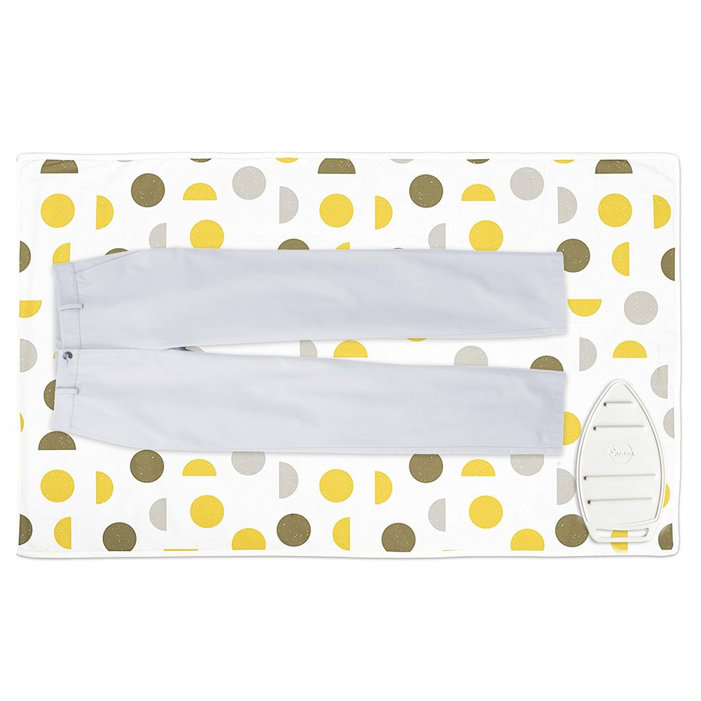Encasa XO Ironing Mat/Pad (Large 48"x28") with 3mm Padding & Silicone Iron Rest for Steam Pressing on Tabletop or Bed - Heat Resistant, Portable, Quilting & Travel Blanket - Yellow Moon