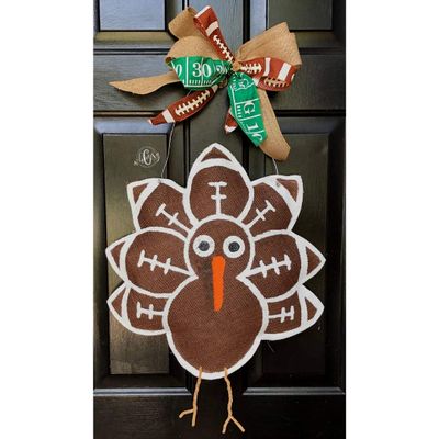 Hand Painted Football Turkey Burlap Door Hanger- Football Turkey Burlap Door Hanger-Thanksgiving Door Hanger- Door Hanger