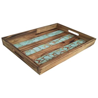 Paseo Road Wooden Turquoise Inlay Tray, 13.5x17.5x2.4 inch, Western Southwestern Rustic Lodge Style