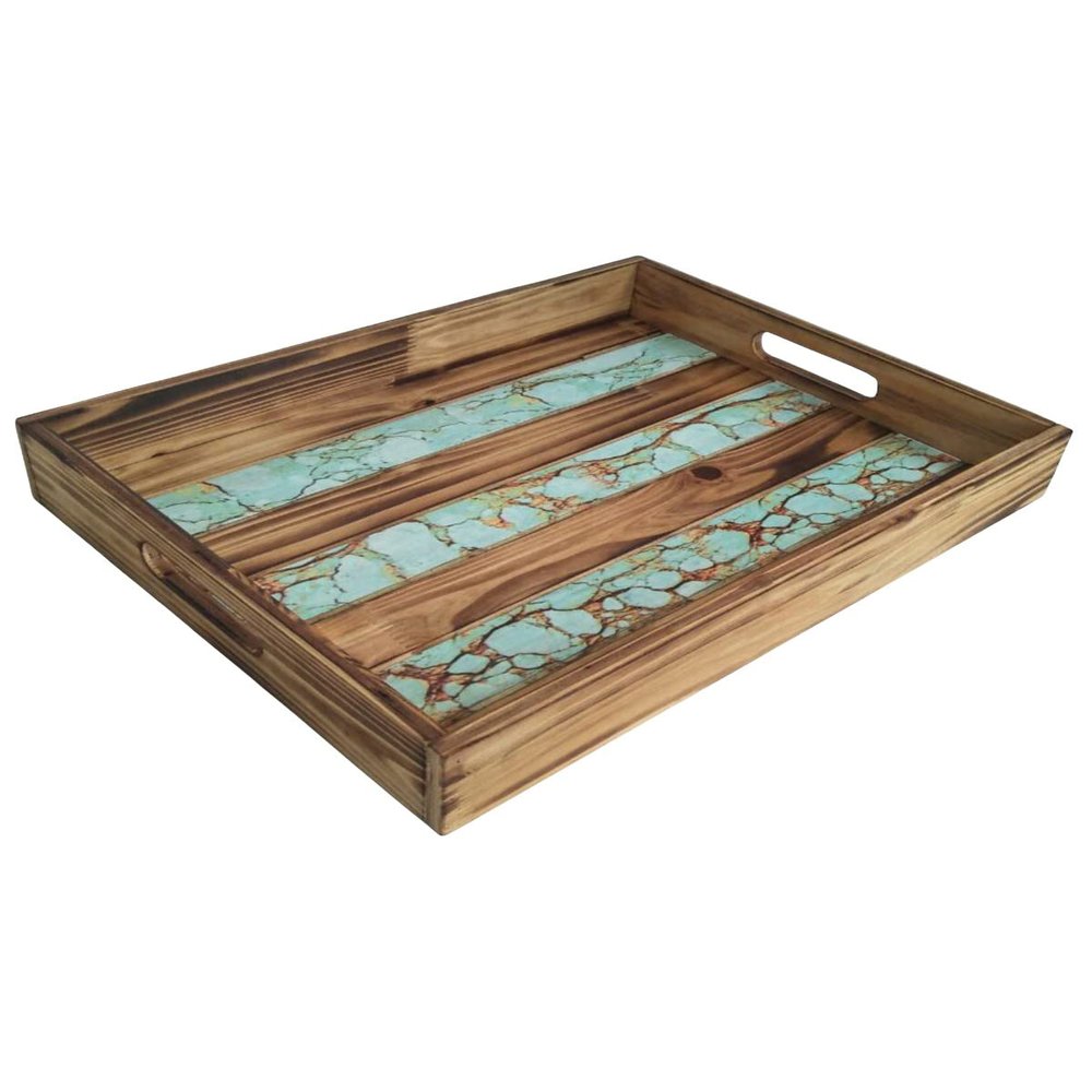 Paseo Road Wooden Turquoise Inlay Tray, 13.5x17.5x2.4 inch, Western Southwestern Rustic Lodge Style
