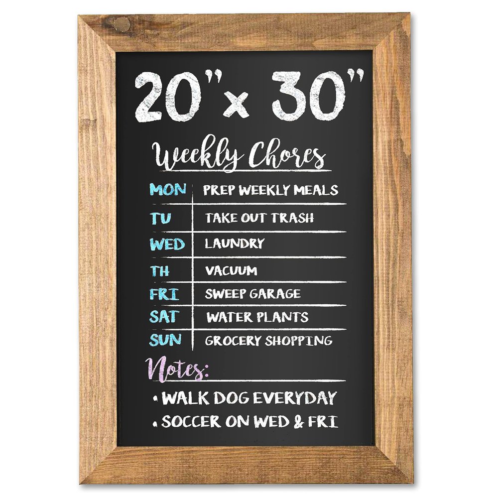 Ilyapa Rustic Wooden Magnetic Kitchen Chalkboard Sign - 20x30 Inch Brown Framed Wall Hanging Chalk Board for Farmhouse Decor, Wedding, Restaurant Menu