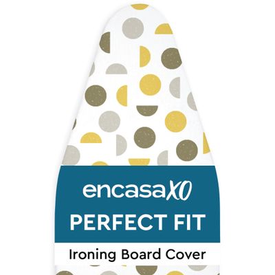 Encasa XO Ironing Board Cover and Pad 54"x15" Standard Size - Thick 3mm Felt Padded Iron Board Cover with Padding, Scorch & Stain Resistant Cotton, Heavy Duty Drawstring, Snug Fit - Yellow Moon